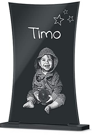 CHRISCK design Standfoto Geburtsgeschenk mit Foto-Gravur und Wunsch-Text auf Acryglas | Personalisierbares Geschenk zB zur Geburt Taufe Baby erster Geburtstag | Schön zum Hinstellen viele Motive