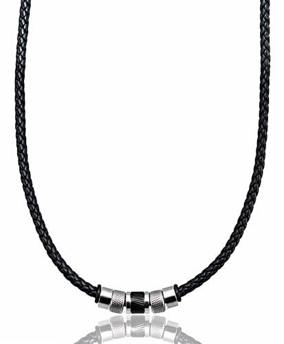 David Galvani ® | Handmade Herren Lederkette mit Bead-Anhänger aus Edelstahl Silber | Halskette für Herren | Edelstahl | Kugel | Lederkette | Leder geflochten | Geschenk für Männer (Silber, 55)