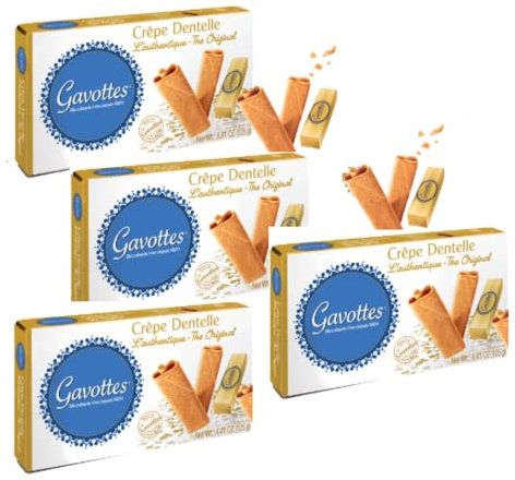 Gavottes Crêpe Dentelle Authentique Production Locale Originale | Crêpes bretonnes originales | Biscuits roulés croquants - 4 x 125 grammes | Crêpes Prêtes