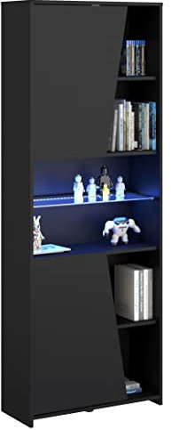 Miroytengo Estantería Gaming con LED Incluido Color Negro librería Gamer 6 estantes Estilo Moderno Mueble 180x67x28 cm