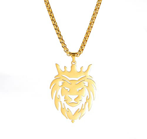 EUEAVAN Hohler Löwenkopf Anhänger Halskette Edelstahl Charm Klassische Tierelemente Anhänger Halskette für Frauen Männer Mädchen Jungen Geschenke (Gold)