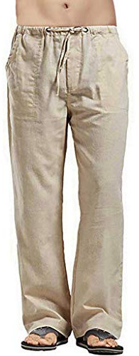 Lanckeli Leinenhosen für Männer, Leichte Herren-Sommerhosen, Lässige Einfarbige Leinenhose, Mehrtaschen-Strand-Yoga-Hose mit Kordelzug.