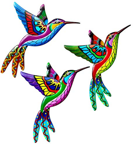 SUNNEKO 3 PCS Large Metal Hummingbird Garden Ornaments Outdoor, Metal Wall Art Big Hummingbird Decorations for Outside Garden Shed Fences Yard Decorations Wall Hanging
