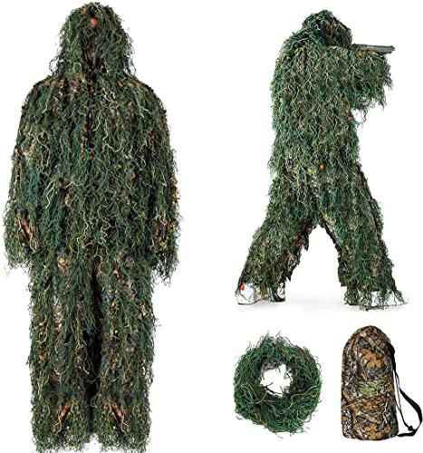 Ghillie Suit, Traje de Caza Camuflaje 3D Camuflaje Capa Francotirador del Ejército para La Caza de La Selva Fotografía Vida Silvestre A