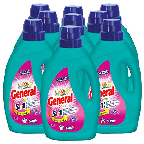 9x detersivo liquido General Color 5in1 per Lavatrice 28 Lavaggi - 9 Flaconi da 1,26L ciascuno