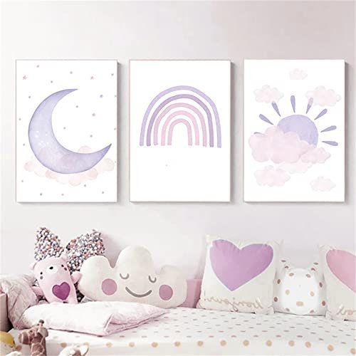 TROYSINC Regenbogen Leinwandbilder, 3er Kinder Poster Set Moderne Bilder Kinderzimmer Deko Mädchen Wandbilder für Babyzimmer Decor Ohne Rahmen (30x40 cm)