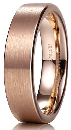 King Will GLORY Unisex 6mm 18K Rose Gold Tungsten Carbide Wedding Band Ring Pipe Cut Brushed Finish8.5
