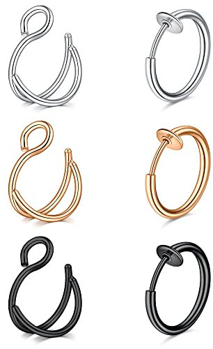 incaton Faux Piercing Nez Anneaux Faux Piercing Septum Fake Nose Ring Non Piercing Nez Lèvre Helix Cartilage Tragus Bijoux