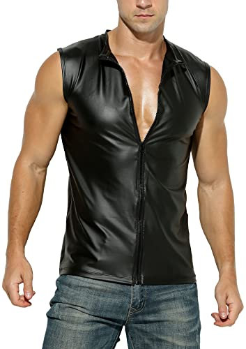 Latex ähnliches Herren Top - Kunstleder Top mit Reissverschluss - Grösse XL