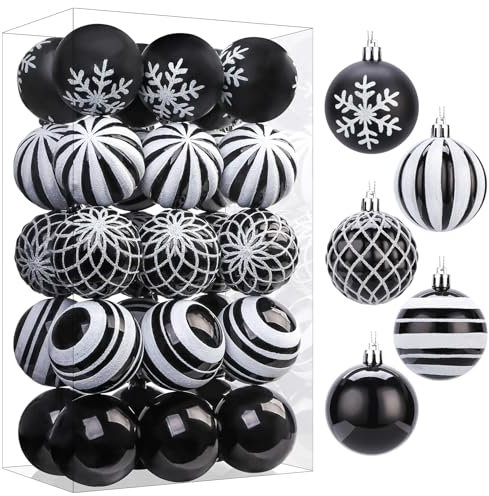 SHareconn 30 Piezas de 60 mm/2.36 de Adornos de Bola de Navidad, 5 Colores, Fiestas, Bolas de Árbol para Decoración de Vacaciones,Blanco Y Negro