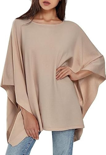 PULI Damen Pullover Poncho Elegant Viskose Strick Locker sitzend Poncho Schal
