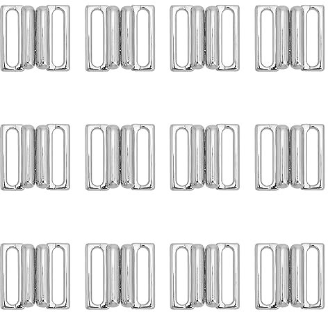 CHGCRAFT 12 Set di 12 cinghie per reggiseno in metallo con gancio per costume da bagno di ricambio per chiusura reggiseno, chiusura frontale, platino, 18,5 x 17,5 x 4 mm