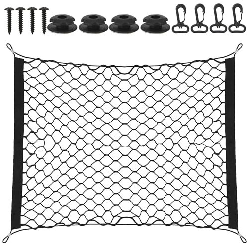 Red Elástica Maletero Organizador de Coche, Almacenamiento Red se Extiende hasta 140x100CM Red Elástica Maletero, Malla Coche Elástica con 4 Ganchos, Almacenamiento y Organizador Accesorios