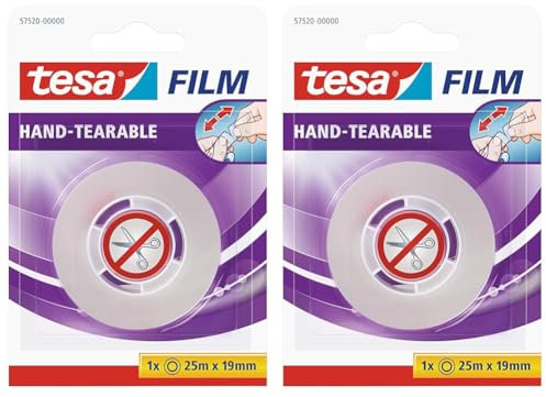 tesa film von Hand einreißbar, 25m x 19mm, 1 Rolle im Blister (Packung mit 2)
