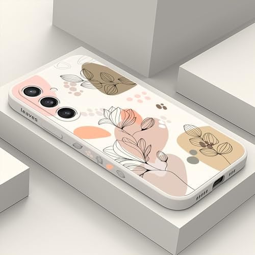 LEECG für Samsung S24 Hülle, für Galaxy S24 Handyhülle Kreative Blume Muster Design Drop Schutz Weiche Ultradünne Kratzer Resistent Mikrofaser Innenfutter für Samsung S24 Cover-Morandi Weiß