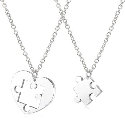 Hifot 2 Stück Halskette Damen Silber Freundschaftskette, Bff Ketten für 2 Mädchen, Herzförmiges Puzzle Kette Herz Anhänger, Halskette Lang für Frauen Freundin Geschenk Personalisierter Schmuck