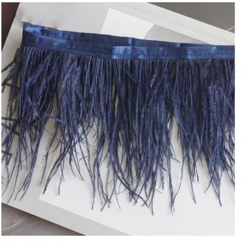 Yurosiay Federn Fransenborte 1m Straußenfedern Borte 10-15cm Breit Straußfeder Stoffstreifen Flauschige Federbesatz Federn Trim Einfarbige Feder Fransenband für DIY Nähen Handwerk Marineblau