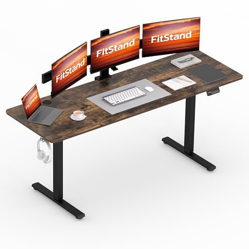 FitStand FQ1 200x80cm höhenverstellbarer Schreibtisch Electric Lift Desk mit Tischplatte, Stehpult, Lift Computertisch mit Haken, Kindersicherung, Memory-Funktion für Büro und Zuhause-Dunkelbraun