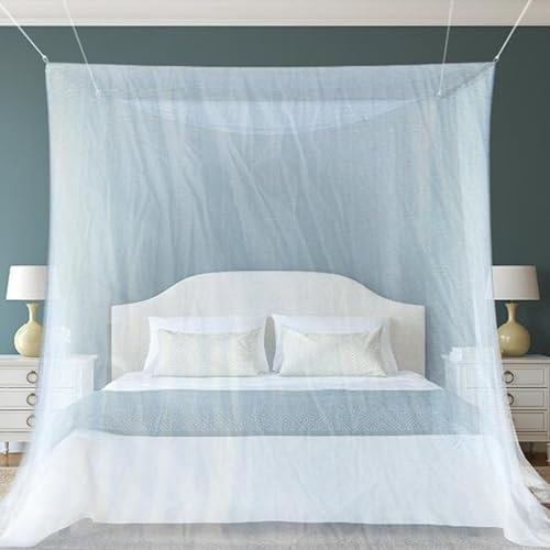 Zanzariera da letto, zanzariera a letto matrimoniale, 200 x 220 x 210 cm, zanzariera quadrata, zanzariera per i viaggi e la casa, per letti singoli e doppi, campeggio, protegge dalle zanzare, bianco