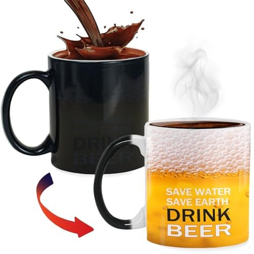 ZONSUSE Bier Zaubertasse, Bierblasen Farbwechsel Kaffeetasse,Neuheit Wärmewechselnder Becher, Kreatives Geschenk für Männer Väter Ehemänner Freunde Bierliebhaber Geburtstag Vatertag 330ml (Bier)