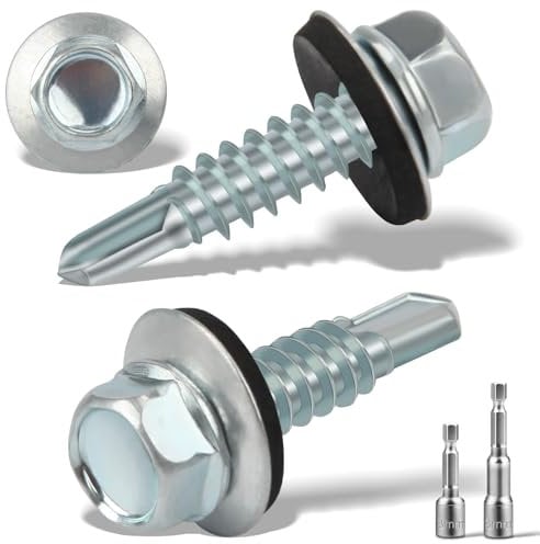 120 Pcs Vis Autoperforante 4,8x19MM Pour Metal, Bac Acier, Toiture - Auto-Taraudeuses à Tête Hexagonale Avec Rondelle D'étanchéité - 2 Douilles Hexagonales Incluses - Galvanisées, Argenté