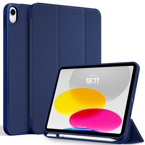 CACOE Hülle für iPad A16 11. Generation 2025 /ipad 10. Generation 10.9 Zoll mit Stifthalter, Dünne Weicher TPU Rückseite Schutzhülle mit Auto Schlafen/Wachen - Navy blau