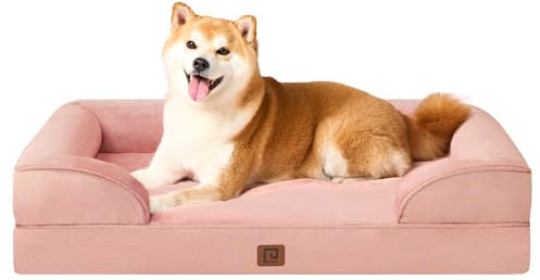 EHEYCIGA Panier Chien Moyen Taille Orthopedique, Memoire de Forme Lit pour Chien Dehoussable Lavable, Canapé Chiens Imperméable, Rose