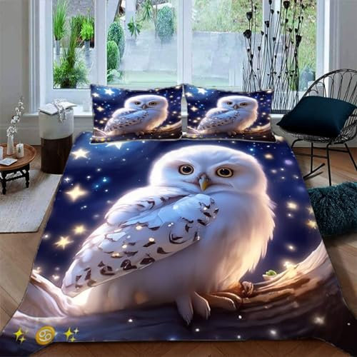 Ruiqieor Bettwäsche 155x220cm,Niedliche Eule Motiv Bettbezüge 3teilig Microfaser-Baumwolle Bettbezug mit Reißverschluss und 2 Kopfkissenbezug für Jungen Mädchen Komfort（#4）