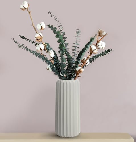 GeLive Mattweiße Keramikvase, glasiert, gerippt, Origami-Streifen, wasserdichte Vase, Minimalismus, Heimdekoration, Mittelstück, Vase für frische Knospen, künstliche Trockenblumen, 20,3 cm