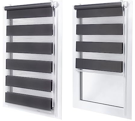 Doppelrollo ohne Bohren – Sichtschutz und Sonnenschutz, Klemmfix – Dunkelgrau, 30 cm breit (Stoffbreite) x 120 cm hoch (Fensterhöhe) – Duo Rollo für Fenster/Tür, lichtdurchlässig/verdunkelnd