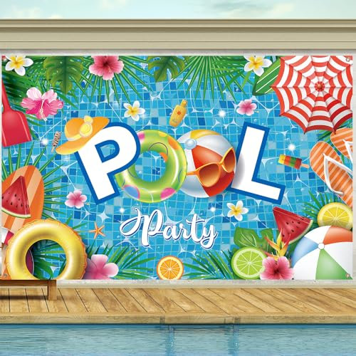 Glamifyr Pancarta decorativa para fiesta de piscina, fiesta de piscina, pancarta de playa, pancarta de verano, decoración de fiesta de verano, pancarta de fiesta hawaiana, decoración de verano, fiesta