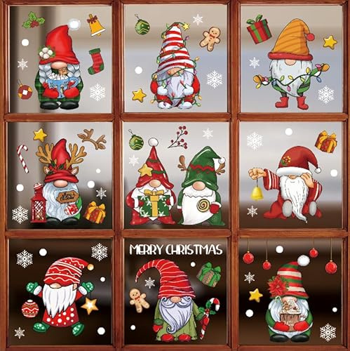 HPNIUB Weihnachtsfensterbilder Weihnachtsmann Wandaufkleber Schneemann Wandtattoos Rote Weihnachtsfensterfolien Winter Frozen Deko für Zuhause Kinderzimmer Kindergarten Schule
