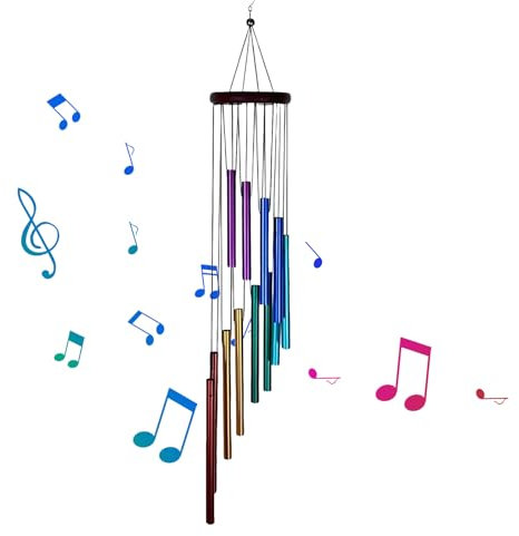 Garden Ornaments Wind Chimes, Colorful Aluminum Tubes Wind Chimes with 12 Aluminum Tubes, Hanging wind Chimes for Home, Yard, Garden, Indoor Outdoor Hanging Decor (A) (Multicolor)