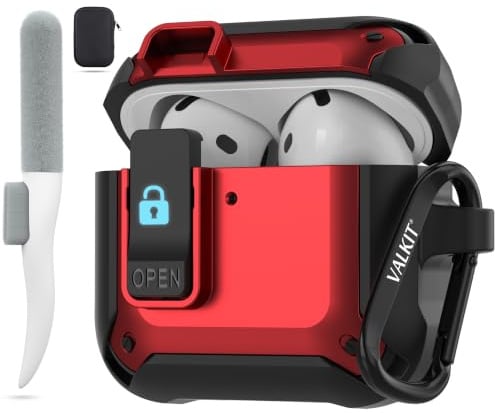 Hülle für AirPods 5 & Hülle für AirPods 4 mit Reinigungsset, Rot | für Apple iPod 5/4 Case mit Schlüsselanhänger, Karabiner, Drahtloses Laden, Stoßfest, Sturzschutz