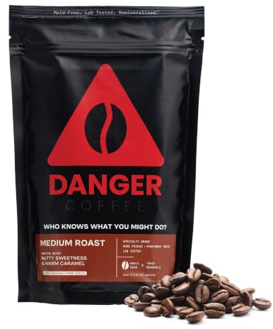 Danger Coffee by Dave Asprey, Remineralized, Mold Free & Lab Tested Whole Bean Coffee, Medium Roast, 10.9 Ounce