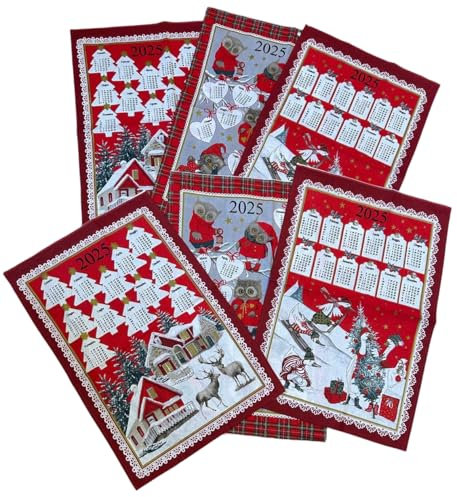 Generico Set di 6 Strofinacci da Calendario 2025, 50x70 cm, in Cotone 100%, Motivi Natalizi - Tirolo - tirolese - shabby