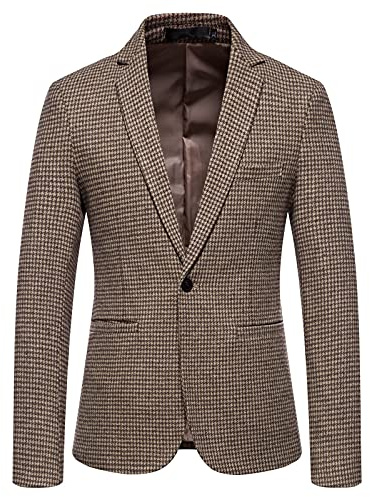 Generisch Sakko Herren Vintage Wollmischung Blazer mit Reverskragen Tweed Sakko 2 Knöpfe Regular fit Cardigan Herren Tweed Sakko Herren Fischgrät Herren Sakko Sportlich Modern Xxxl