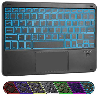 LAMA Tastiera Wireless Retroilluminata a 7 Colori con Touchpad, Tastiera Portatile Bluetooth Ultra Sottile per Tablet, Mini Tastiera Universale per Tablet/iOS/Android/Windows/Laptop/Computer