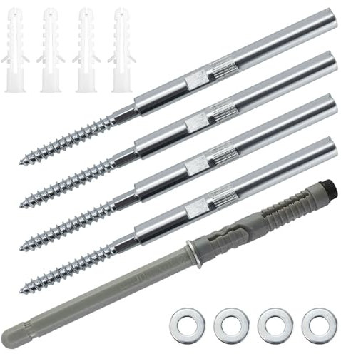 Set di 5 mensole invisibili da parete, Ø 10 x 100 mm, supporto per mensole invisibile, in acciaio, capacità di carico 18 kg, con rondelle e tasselli