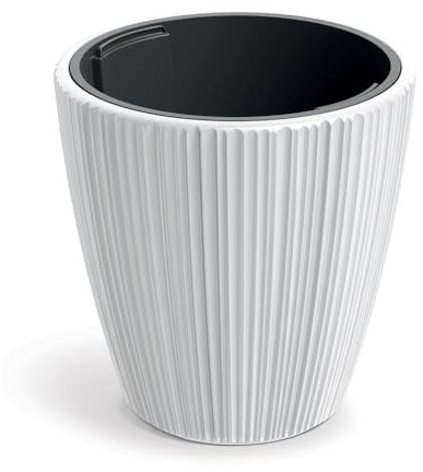 Tymar Vaso da fiori grande con inserto, vaso alto, fioriera in plastica, diametro 30 cm, colore: bianco