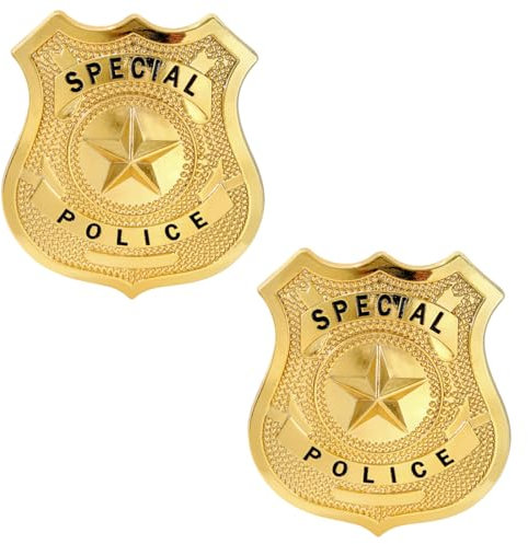 JAWUZ 2 Piezas Insignia De La Policía,Placa De Policía,Juego De Simulación Policía Insignia,Insignia,Policiales Juguete De Juego,Policía Accesorios De Disfraces Para Carnaval Halloween(Dorado)