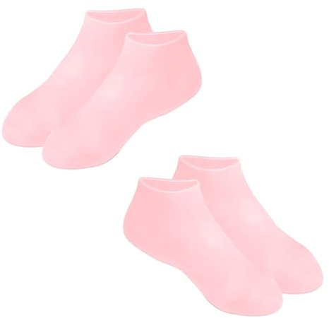 Gkhlg 2 Pairs Silicone Moisturizing Socks SEBS Material Silicone Socks Washable Reusable Anti Slip Gel Spa Socks for Beach Dry Cracked Feet Women Repairing Dry Feet Cracked Heel (Pink+Pink)
