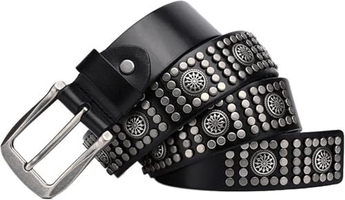 PZOFERLIN Gürtel Neuer Ledergürtel im Unisex-Punk-Stil mit Nieten, Länge 105 cm – 125 cm(Black,120cm)