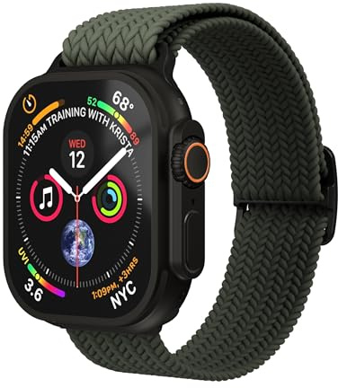 VONMÄHLEN Woven Loop – Geflochtenes Nylonarmband, stufenlos verstellbar, schweiß- und wasserabweisend, kompatibel mit Apple Watch - Olive Black