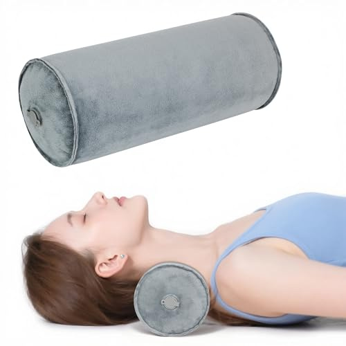 EULANT Hinchable Almohada Cervical de Viaje 12,5x30cm, Suave y Acogedora Almohada Cervical de Terciopelo para Camping, Rollo de Rodilla, Rollo de Cojinete para Viajes, Compacto y Ligero