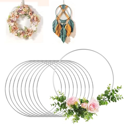 Metallringe zum Basteln, 10 Stück 25cm Dekoringe zum Hängen Silber, Bastelringe Metall, Deko Ringe zum Aufhängen, Traumfänger Ringe, Makramee Ring für Festival Kränze DIY Kunst und Handwerk Projekte