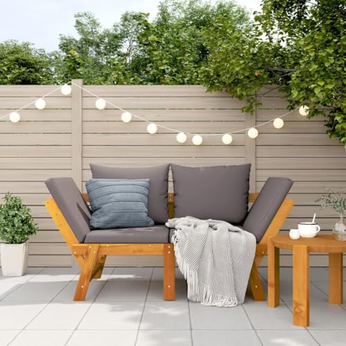 WDGJJFECNMUEHI 2-in-1 Garden Bench with Cushions Solid Wood Acacia Convertible Daybed Patio Furniture Outdoor Relaxation Lounger for Porch Deck Backyard