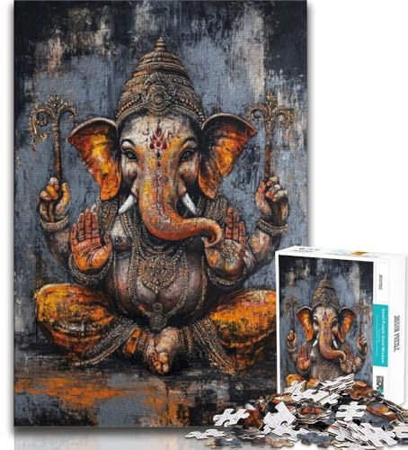 Puzzle Ganesha mit einem goldenen Rost-Puzzle für Teenager 1000 Teile Geburtstagsgeschenk Geschenke Wandkunst für Kinder ab 14 Jahren (26x38cm)