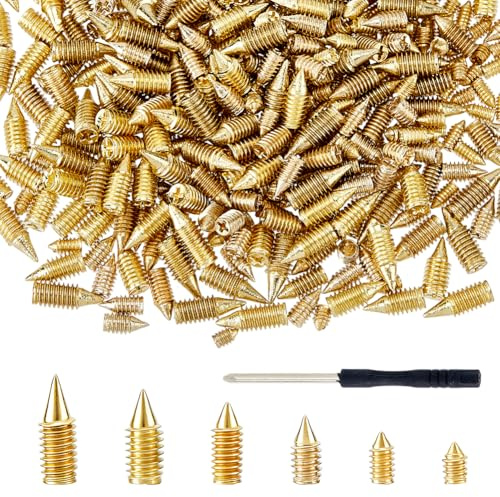 Hobbspring 420Pcs Golden Tip Belt Screws Set 6 Sizes Metal Tip Screws Carbon Steel Belt Screw with Flat Head Screwdriver Pointed Cross Slot Leather Accessories for Belt Wallet Handbag Purse