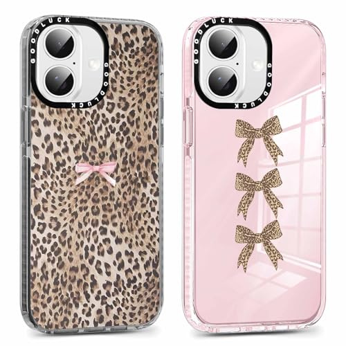 Yirlbey 2 Pièces Coque pour iPhone 17 6,3'', Housse Transparente avec Rose Noeud Léopard Aesthetic Motif Dessin Étui pour Fille Femmes, Ultra Fine TPU Souple Antichoc Anti-Rayures Protection Case